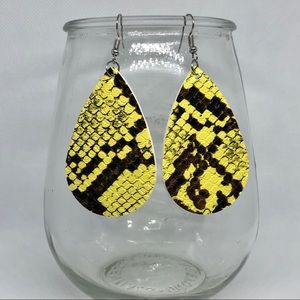Yellow and Black Faux Leather Teardrop Earrings
